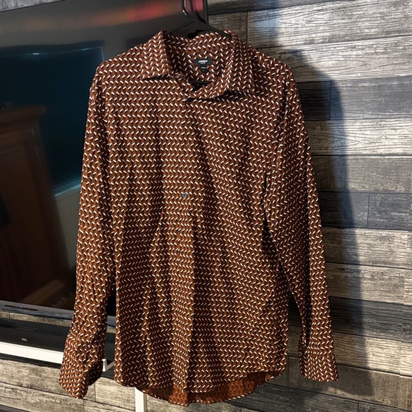 Express Men's Geometric Brown Shirt - Picture 1 of 2